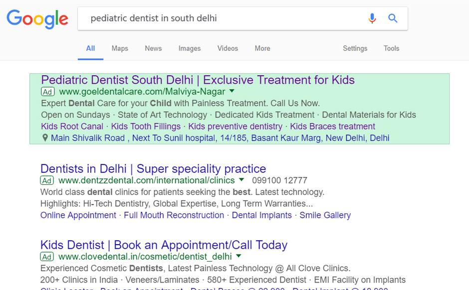 Google Search advertisement for a pediatric dental clinic created by Asif Ali